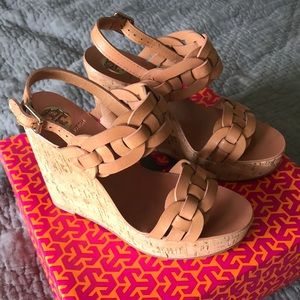 Gorgeous Tory Burch leather and cork high wedge